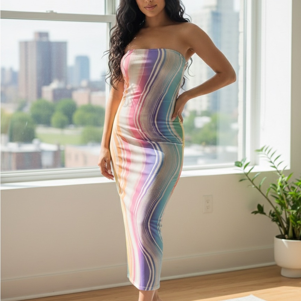 Black Bead Vibrant Strapless Dress